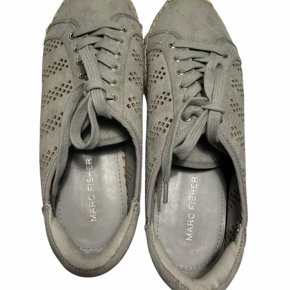 Marc Fisher Baila Perforated Espadrille Gray Lace-Up Sneakers Sz 7.5